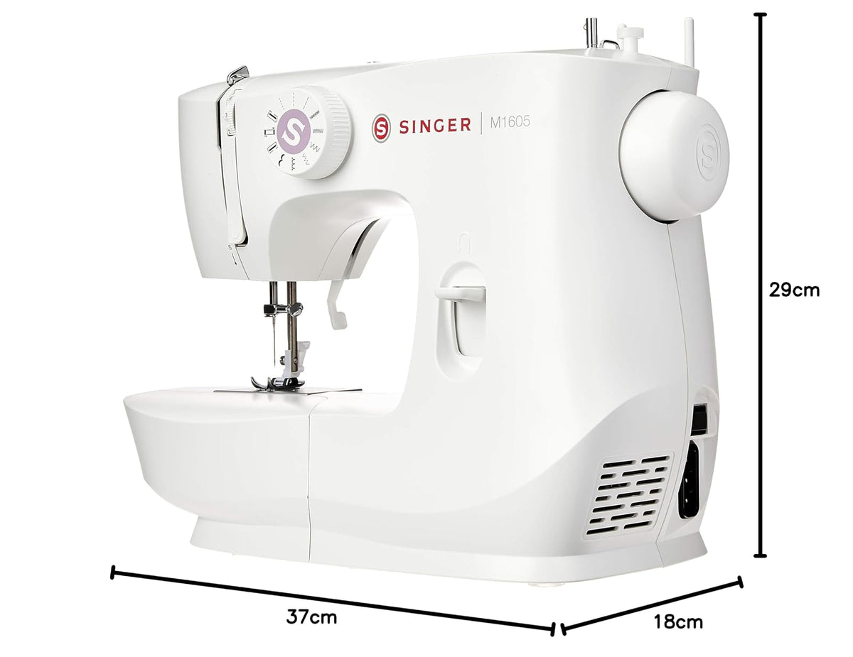 SINGER® M1605 Máquina de Coser Mecánica 6 Puntadas Ideal Para Principiantes | Ojal cuatro pasos, estructura metálica, uso doméstico, costura fácil, adecuada quienes recién comienzan a practicar cada día