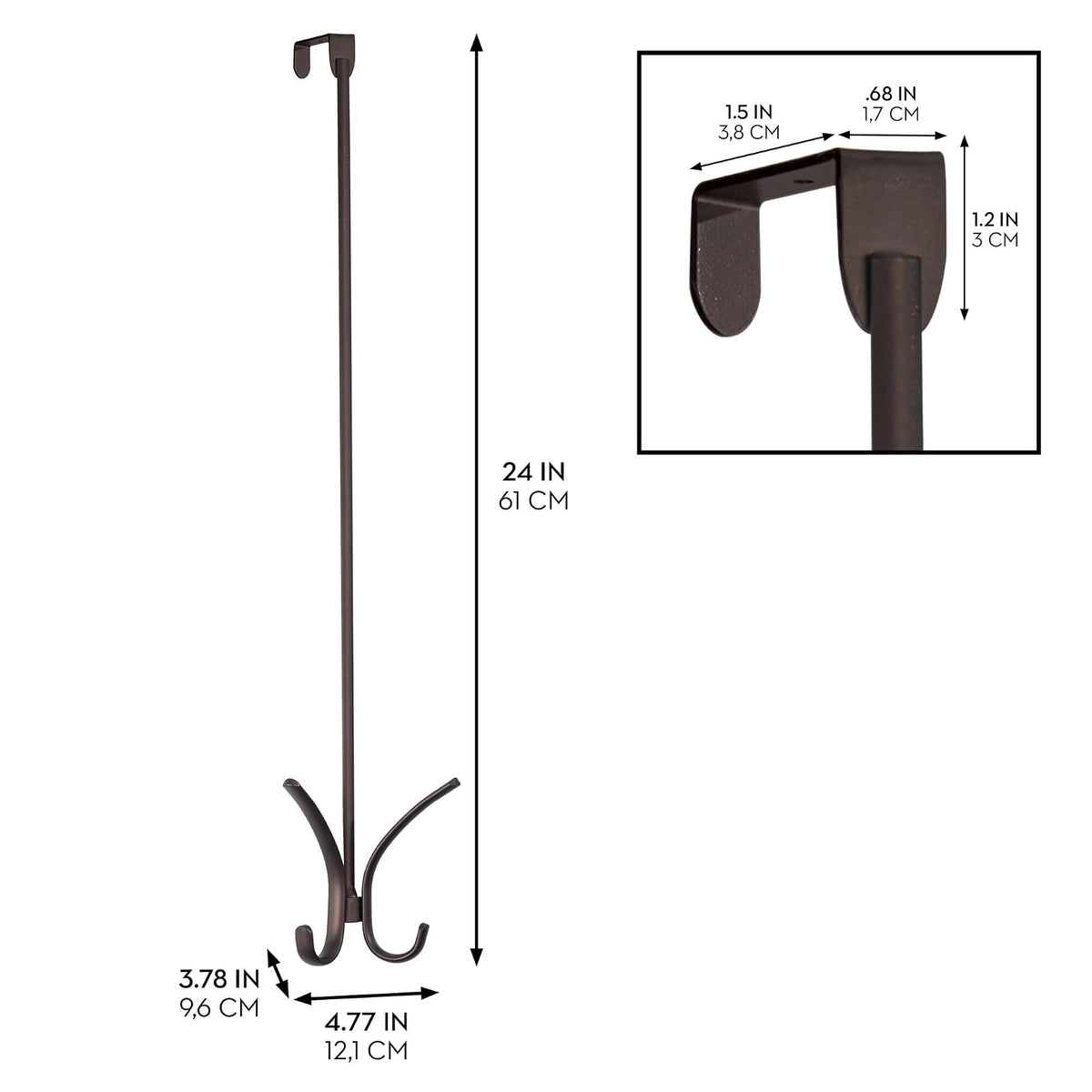 InterDesign 31372 Axis Easy Reach Over Door Organizer Hooks for Coats, Hats, Robes, Clothes or Towels, 2 Dual Hooks, Bronze