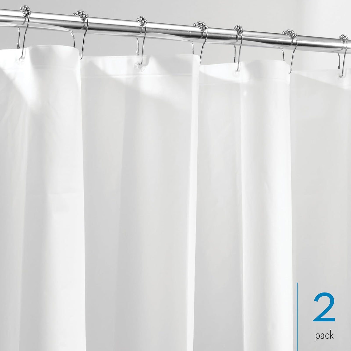 InterDesign Peva - Cortina de Ducha (Resistente al Moho, Calibre 3), Estándar, Blanco, Standard - Set of 2, 1