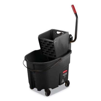 Rubbermaid WaveBrake Cubeta y Exprimidor para Trapeado Industrial, Prensa Lateral - 35 cuartos - Negro