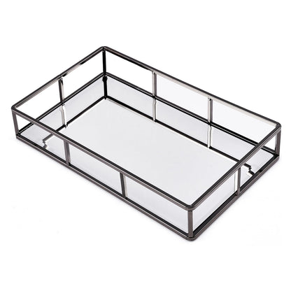 PuTwo - Bandeja Rectangular Negra con Espejo, Decorativa, para Baño, Tocador y Mesa, Color Negro (Smoky Black)
