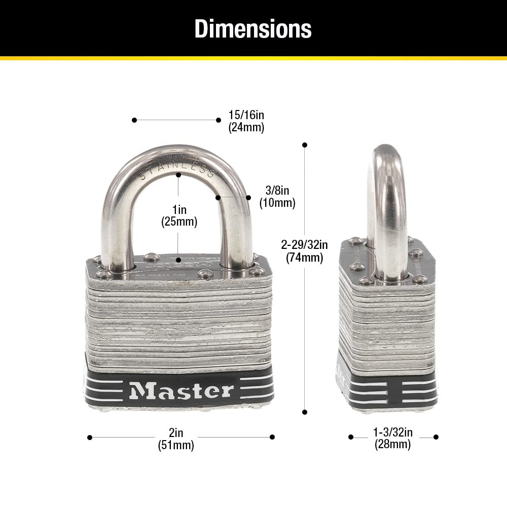 Master Lock 5SST - Candado de acero inoxidable con llave, 2 unidades