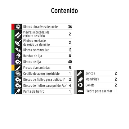 Truper MOTO-KIT-121, Juego de accesorios para herramienta rotativa, 121 piezas