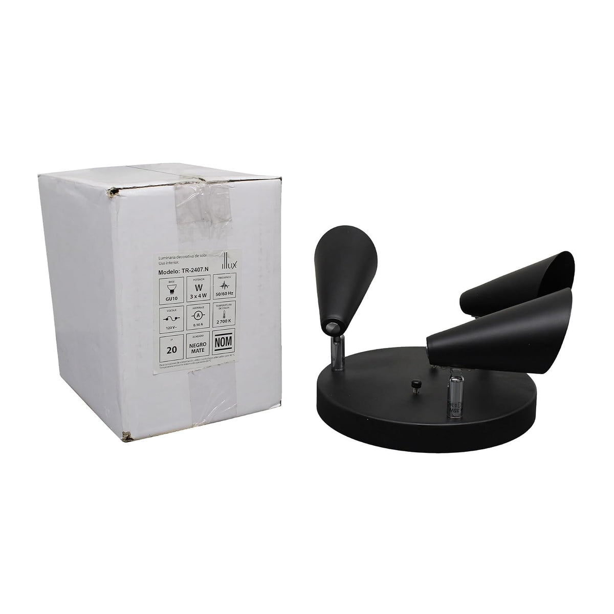 ILLUX Lámpara de Techo Triple Spot Dirigible Negro Mate con 3 Focos LED 3x6W Luz Cálida 2700K 500lm Interior TR-2407.NKT27