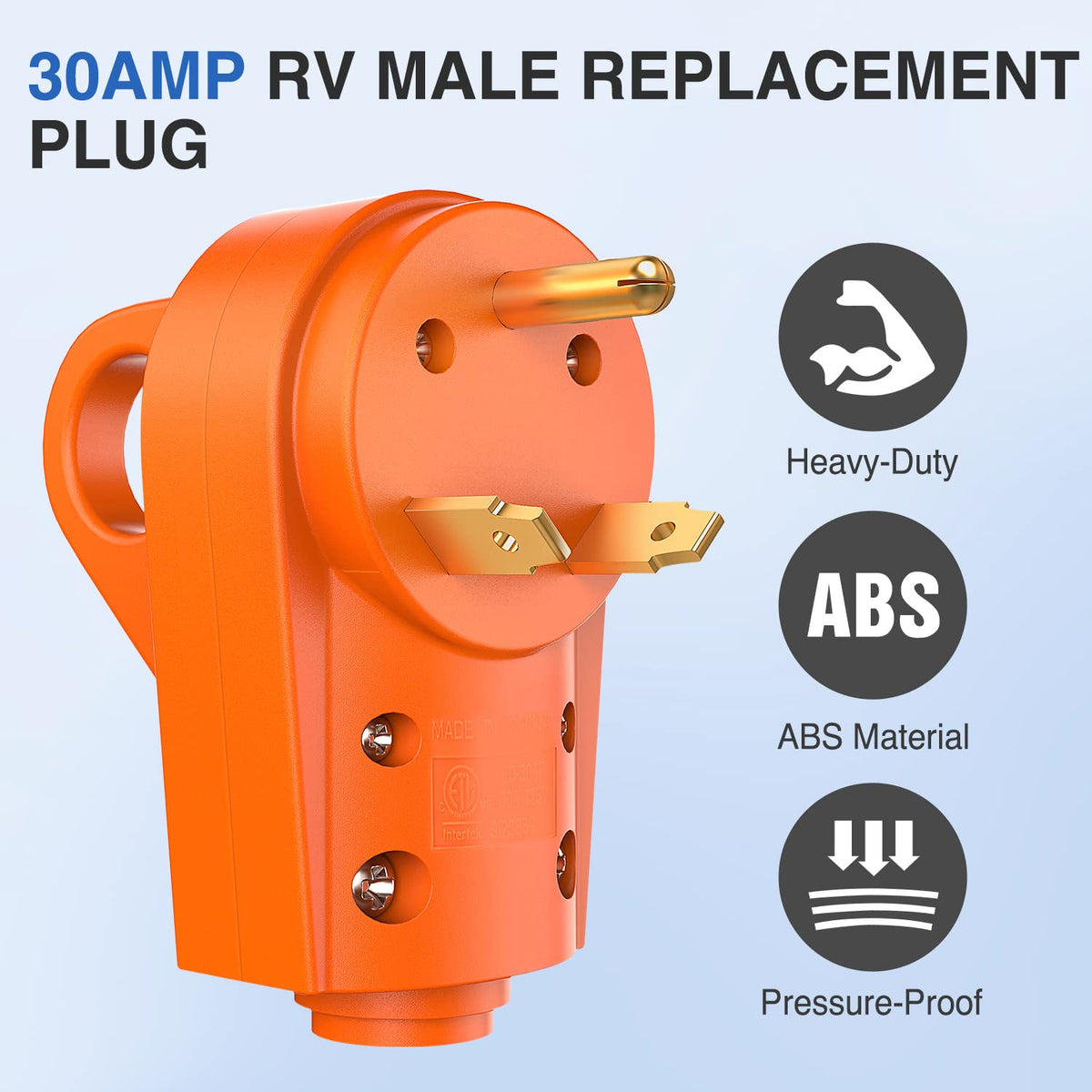 Nilight 30 Amp RV Replacement Plug 125 Volt Heavy Duty Male with Handle ETL Listed NEMA TT-30P for Camper Caravan Motorhome Van Trailer