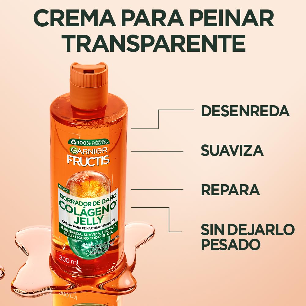 Kit Garnier Fructis Borrador de Daño y Control Grasa Rutina completa: Shampoo 650 ml + Acondicionador 650 ml + Crema para Peinar 300 ml, Reparación Purificante para Cabello Dañado con Raíces Grasas