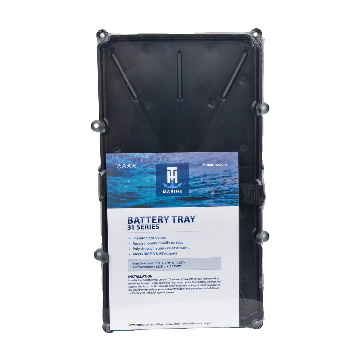 T-H Marine - Soporte para Bandeja de batería Estrecha – Solución de Almacenamiento de batería para Grupos 29 y 31 – Certificado NMMA con Correa de Polietileno y Hebilla de liberación rápida, Ideal