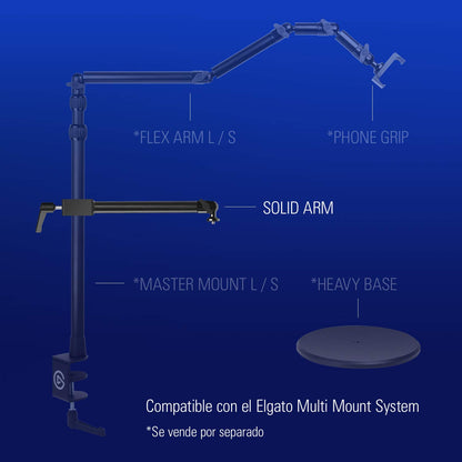 Elgato Solid Arm - Brazo de Soporte con Abrazadera con Goma, para Montar y Ajustar fácilmente Luces, cámara y micrófonos, para Streaming, videoconferencia y Estudios