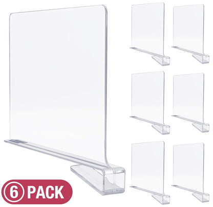 Sorbus 6 Acrylic Shelf Dividers for Closets organization Shelves, Organizer for Clothes shelf, Linens, Purse Separators, Clear Acrylic Dividers separator for Closets, Kitchen Cabinets Bedroom (6-Pack)