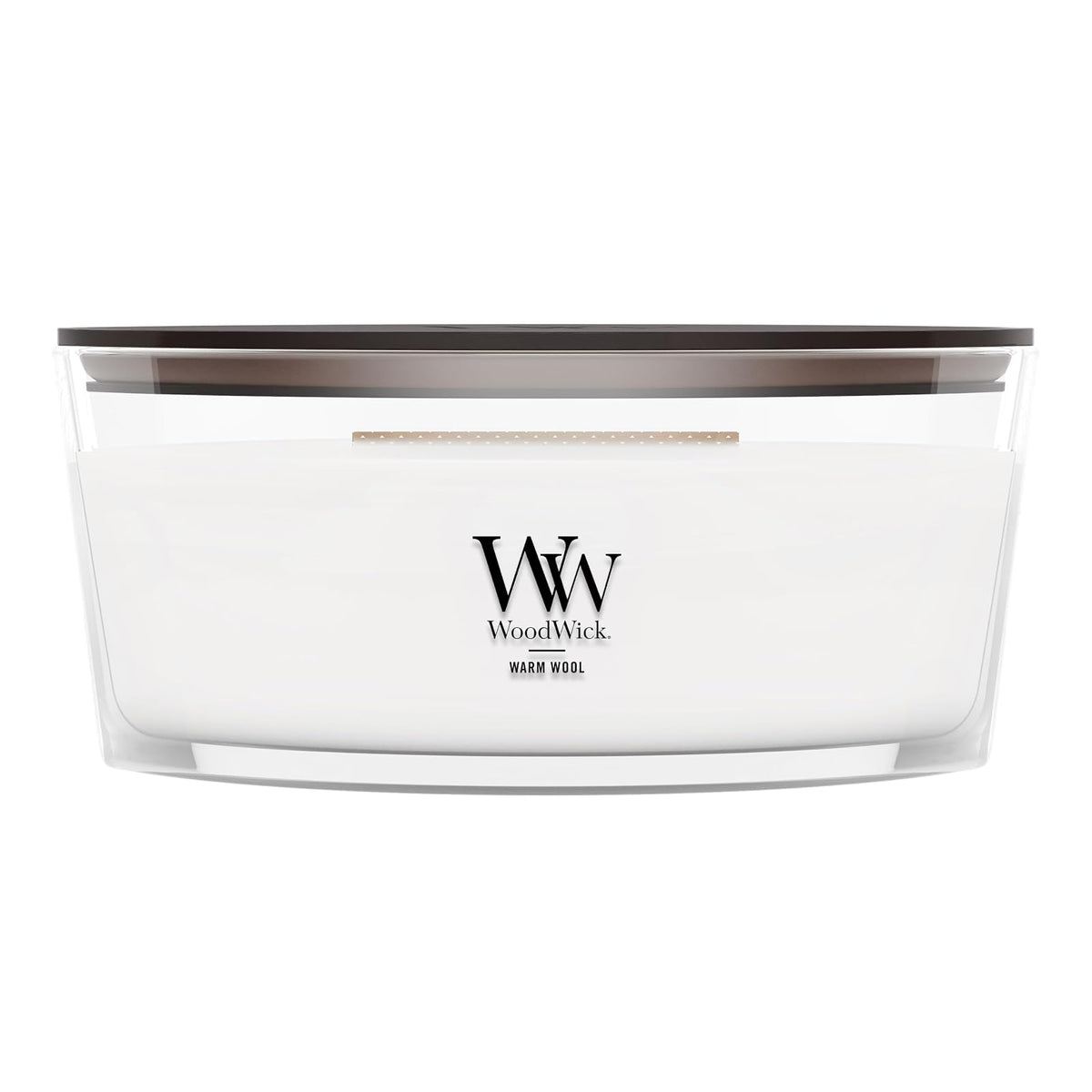 Woodwick - Vela perfumada con elipse de lana cálida, 16 onzas, hasta 50 horas de combustión y caída con mecha crujiente para una mezcla suave de cera de soja
