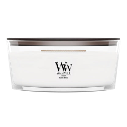 Woodwick - Vela perfumada con elipse de lana cálida, 16 onzas, hasta 50 horas de combustión y caída con mecha crujiente para una mezcla suave de cera de soja