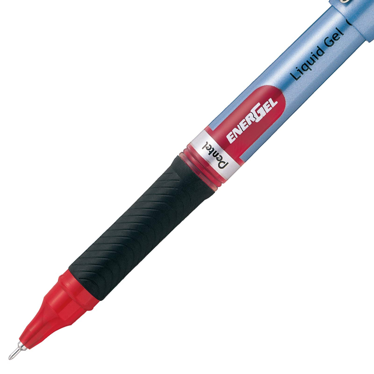 Pentel EnerGel Bolígrafo de Gel Líquido, Punta de Aguja, 0.5 mm, Cuerpo Azul Claro, Tinta Roja, Caja con 12 Piezas, BLN15-B