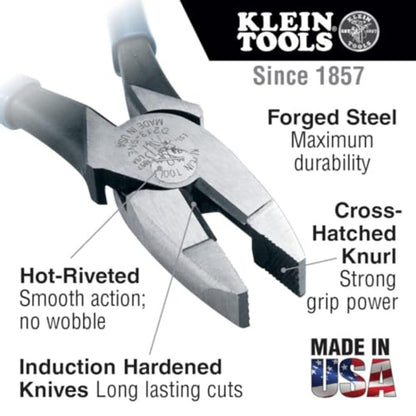KLEIN TOOLS D2000-9NEGLW |Pinzas De Electricista | 9" |Mangos Luminiscentes