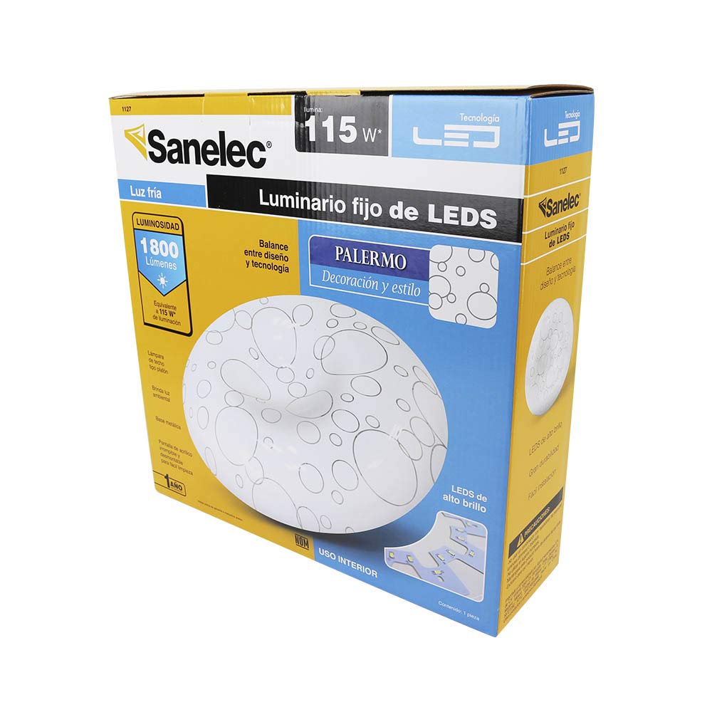 SANELEC, Plafón Redondo, Luminario Fijo, Tipo Paermo, Decoración y Estilo, 18 W, Luz Fría, Modelo 1127