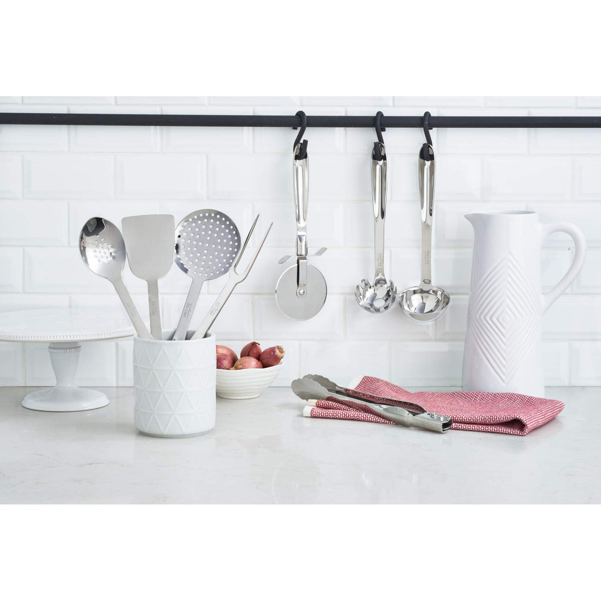 All-Clad Specialty - Utensilios de cocina de acero inoxidable con pinzas de bloqueo para cocina, utensilios de cocina, plata