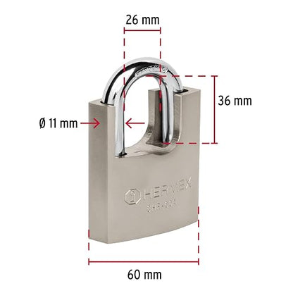 Hermex CHR-60A, Candado de hierro con coraza, 60 mm, llave anti-ganzúa