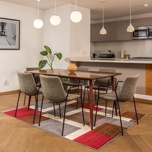 Livingreen Tapete para Sala de la colección Tenerife Color Gris/Rojo Perfecto para Sala, Comedor o recámara con Tejido Mediano y Medidas de 160 x 225 cm (Gris/Rojo)