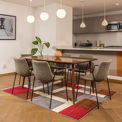 Livingreen Tapete para Sala de la colección Tenerife Color Gris/Rojo Perfecto para Sala, Comedor o recámara con Tejido Mediano y Medidas de 160 x 225 cm (Gris/Rojo)