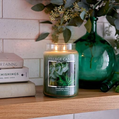 Village Candle Vela aromática en tarro grande de cristal con aroma de menta de eucalipto, 22 onzas, verde