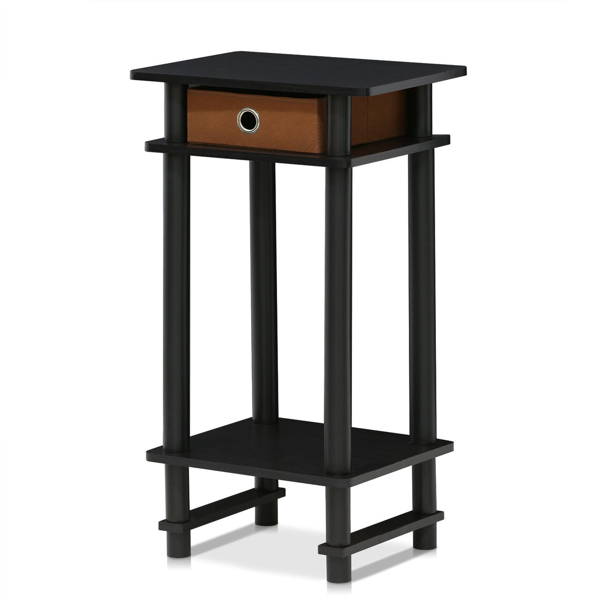 Furinno Turn-N-Tube Mesa Auxiliar de 3 Niveles con Contenedor de Almacenamiento, Espresso