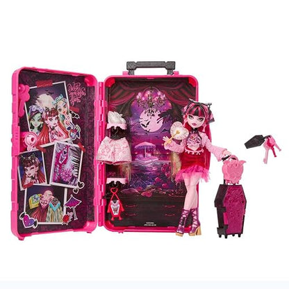 Monster High Skulltimate Secrets Gore-geus Oasis Draculaura, Muñeca Articulada con 19 Accesorios de Viaje y Llaves Secretas, para Niñas de 4 Años en Adelante