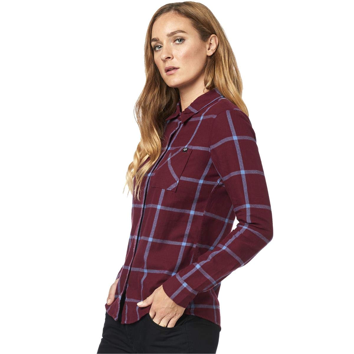 Fox - Botones de Franela estándar para Mujer, Color carbón/Grafito/Rojo, Talla L