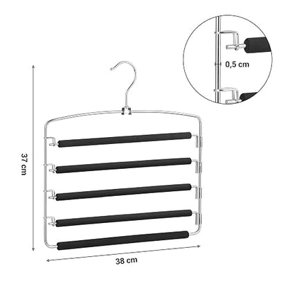 SONGMICS Perchas para Pantalones , Juego de 3, Metal, Ahorran Espacio, Estable con Acolchado Antideslizante, Barras de Columpio, para 5 Vaqueros Cada Una, Traje, Bufandas, Corbatas MCRI041BK