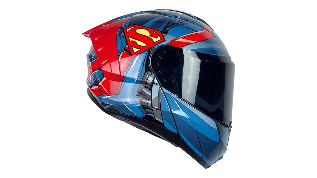 KOV Casco Snow Superman 2.0 Azul ABATIBLE para Moto Certificado Dot