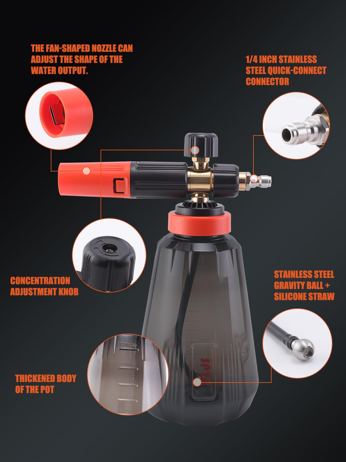 Cañón de Espuma SPTA (tecnología de Espuma de Nieve más Gruesa) con Conector rápido de 1/4 Pulgadas para Lavadora a presión (Boca Ancha), Botella de 34 onzas (Conector rápido de 1/4 Pulgadas) con