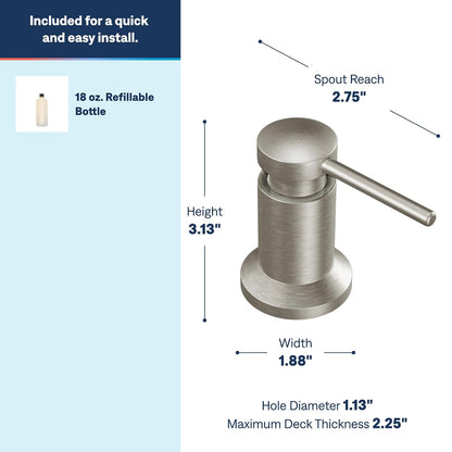 Moen Spot Resist - Dispensador de jabón o loción de cocina de acero inoxidable con botella recargable sobre el fregadero, 3942SRS
