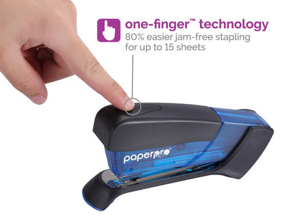 PaperPro - Grapadora compacta clásica de computadora, capacidad de 15 hojas, sin esfuerzo, un dedo, 80% más fácil, color azul