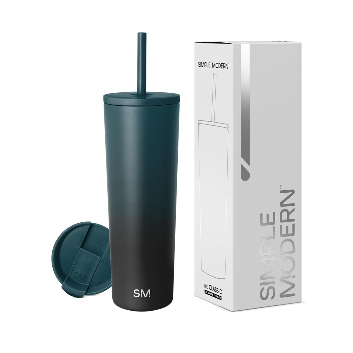 Simple Modern Classic Vaso Térmico con Popote y Tapa Abatible - 830 ml - Ombre: Moonlight