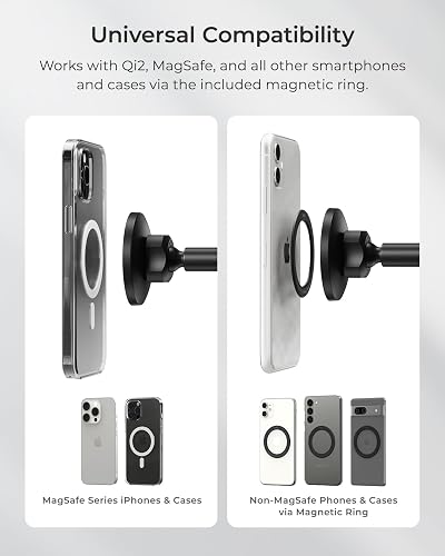 iOttie iTap 3 Soporte magnético para salpicadero y Parabrisas con Adaptador de Anillo magnético Compatible con teléfonos Inteligentes Qi2, MagSafe, iPhone y Android.
