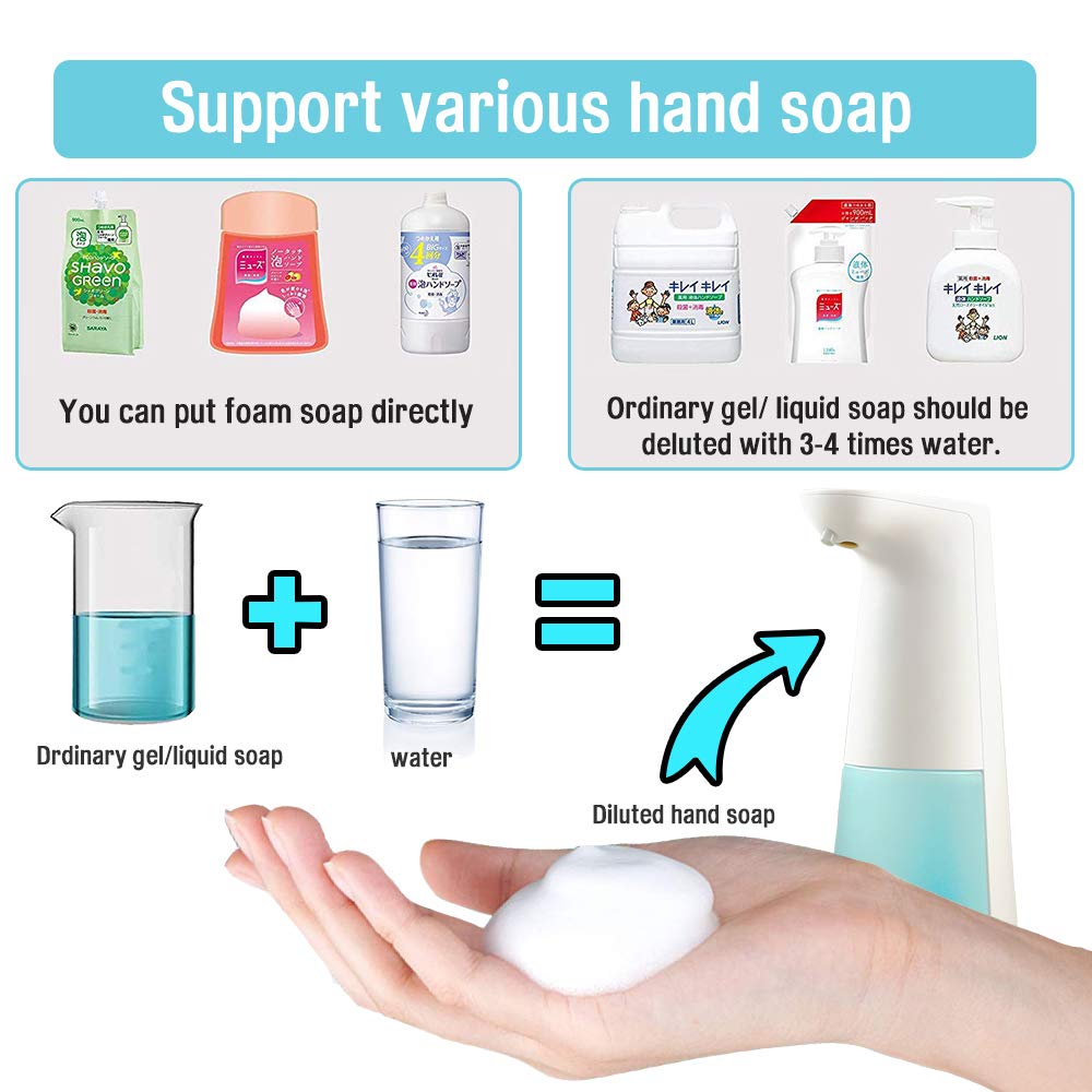 LAOPAO - Dispensador automático de jabón espumoso, sin contacto, manos libres, para encimera, cocina y baño