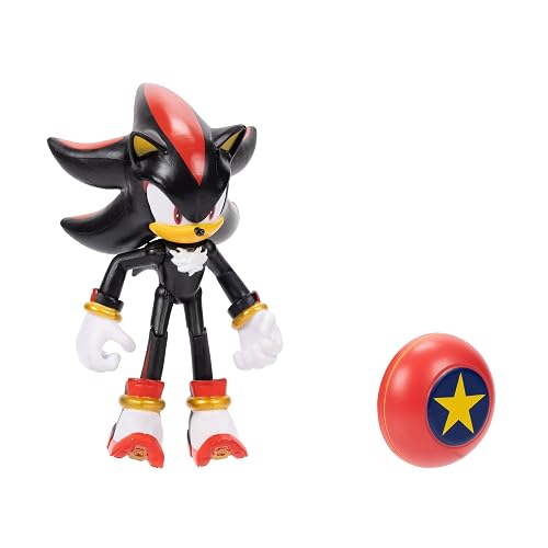 Jakks Pacific - Sega Sonic The Hedgehog Figura Articulada Modern Shadow de 4″ con Accesorio Star Spring – Colección Oficial Sonic para Fans y Niños 3+ Años
