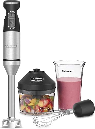 Cuisinart Batidora de Inmersión Smart Stick 300W con Accesorios | 300W. Incluye Eje acero con aspas de acero 20 cm, Mini chopper 3 tazas, Batidor globo, Taza 700 ml, Control pulso y velocidad