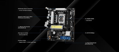 ASRock B860M X WiFi 6E DDR5 hasta 9066+ (OC) MHz 128GB M.2 B860 LGA1851 Micro ATX Placa Base Intel Core Ultra (Serie 2) BIOS Flashback SATA3 6.0 GB/s PCIe 4.0 x16 Realtek 2.5G LAN 7 x USB 3.2