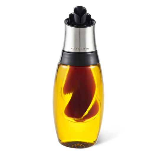 COLE & MASON | Aceitera o Vinagrera Duo 23 cm | Dispensador de Aceite y Vinagre | Botella de Vidrio para Cocina y Ensaladas | Diseño 2 en 1 | Mod. H103069U