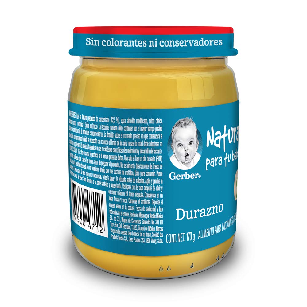 Gerber Papilla Etapa 3, A Partir de 8 Meses, Durazno, Paquete de 12 Frascos de 170 g c/u
