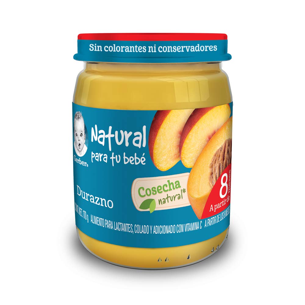 Gerber Papilla Etapa 3, A Partir de 8 Meses, Durazno, Paquete de 12 Frascos de 170 g c/u