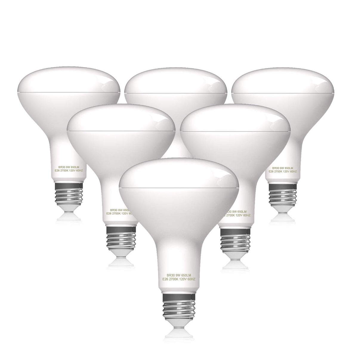 Helloify BR30 - foco LED de inundación, 9 W, equivalente a 65 W, luz blanca suave de 2700 K, lámpara de ahorro de energía para oficina/hogar, no regulable, base de tornillo E26, 6 unidades