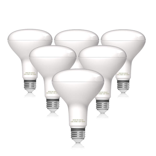Helloify BR30 - foco LED de inundación, 9 W, equivalente a 65 W, luz blanca suave de 2700 K, lámpara de ahorro de energía para oficina/hogar, no regulable, base de tornillo E26, 6 unidades
