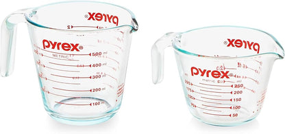 Pyrex Essentials - Juego de tazas medidoras de vidrio (2 unidades) | Para preparar, hornear y cocinar, horno precalentado, lavaplatos, congelador y microondas
