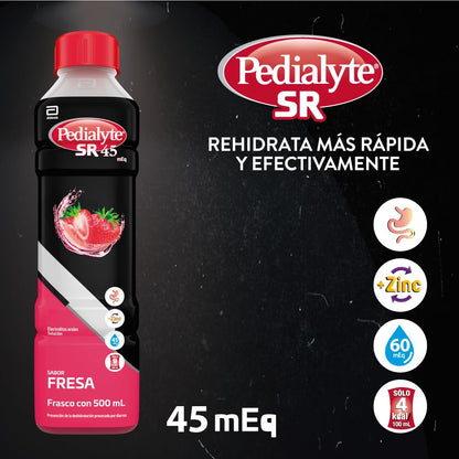 Pedialyte - Electrolitos Orales, 45 mEq, Solución Oral Sabor Fresa 500 ml - Caja con 12 piezas, Auxiliar en la Deshidratación por Diarrea, Vómito y Ejercicio