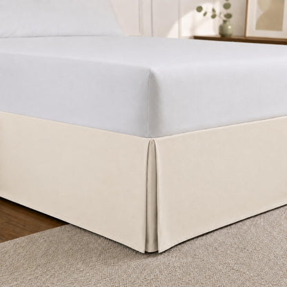 Cathay Home - Falda de Cama Plisada de Microfibra de Doble Cepillado de fácil Ajuste, Ultra Suave, Resistente a la decoloración y a Las Arrugas, Leche de Coco, tamaño Queen