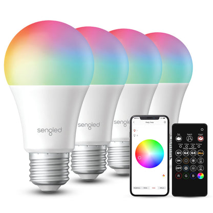 Sengled - Bombillas inteligentes de modo dual con control remoto y de aplicación, bombillas que cambian de color, bombillas LED RGBW de 2700 K-6500 K regulables, 60 W, control de grupo local (4P+ 1