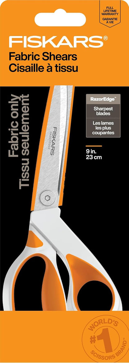 Fiskars RazorEdge - Tijeras de tela resistentes de 9 pulgadas con mango ergonómico SoftGrip, cuchillas de acero inoxidable de grado superior