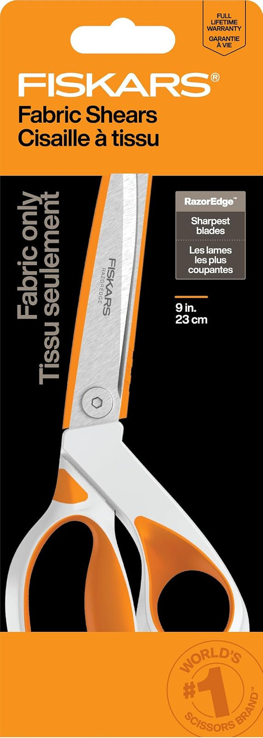 Fiskars RazorEdge - Tijeras de tela resistentes de 9 pulgadas con mango ergonómico SoftGrip, cuchillas de acero inoxidable de grado superior