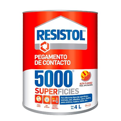 Resistol 5000 Superficies amarillo, pegamento para armado, bricolaje, laminado, enchapado y ensamble, adhesivo de fuerte agarre para madera, fieltro, cuero, metal y otros materiales, 1x4lt