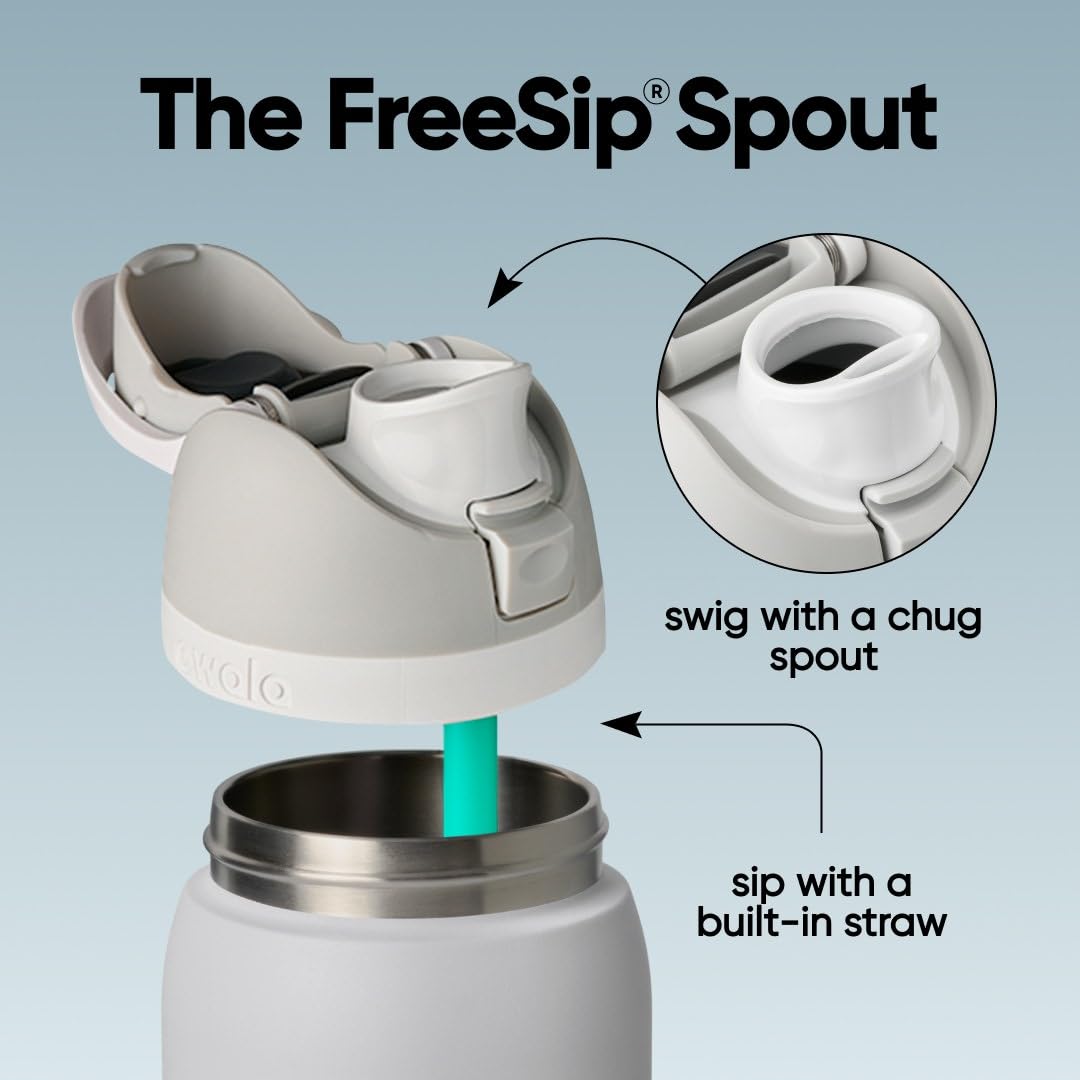 Owala FreeSip - Botella de agua aislada de acero inoxidable con pajita para deportes, viajes y escuela, botella de agua deportiva sin BPA, 40 onzas, mezclilla